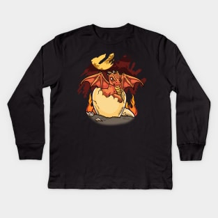 Adorable Baby Dragon Hatching Out Of A Dragon Egg Kids Long Sleeve T-Shirt